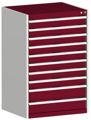bott Armoire à tiroirs cubio surface de base 800x650 mm, 10 tiroir(s), RAL7035 gris clair/RAL3004 rouge pourpre