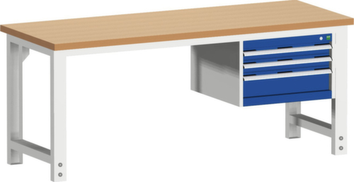 bott Etabli cubio fixe ou réglable en hauteur, 3 tiroirs, RAL7035 gris clair/RAL5010 bleu gentiane