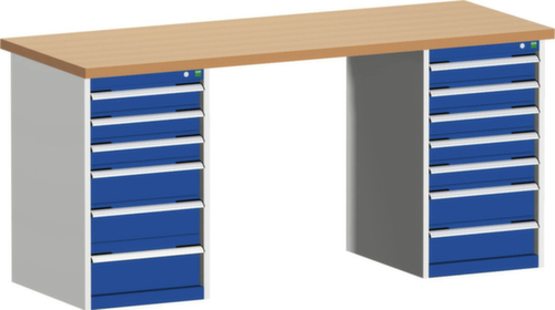 bott Établi modulable stationnaire cubio, 13 tiroirs, RAL7035 gris clair/RAL5010 bleu gentiane