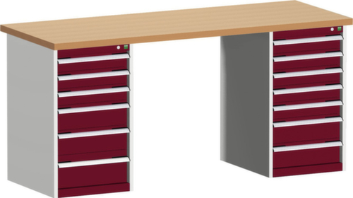 bott Établi modulable stationnaire cubio, 13 tiroirs, RAL7035 gris clair/RAL3004 rouge pourpre