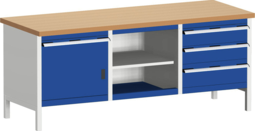 bott Bloc établi cubio, 4 tiroirs, 1 armoire, 2 tablettes, RAL7035 gris clair/RAL5010 bleu gentiane