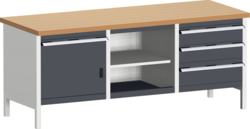 bott Bloc établi cubio, 4 tiroirs, 1 armoire, 2 tablettes, RAL7035 gris clair/RAL7016 gris anthracite