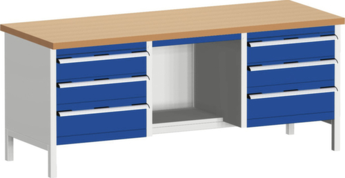 bott Bloc établi cubio, 6 tiroirs, 1 tablette, RAL7035 gris clair/RAL5010 bleu gentiane