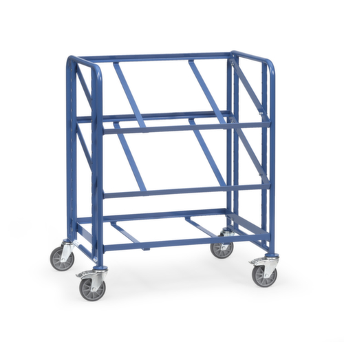 fetra Chariot à étagères avec plateaux droits et inclinés, force 250 kg, 3 plateaux