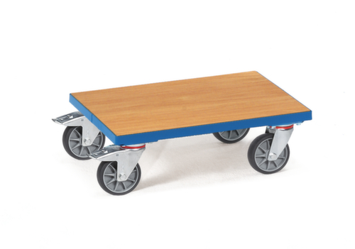 fetra Rouleau de transport pour conteneurs Euronorm avec plate-forme de chargement en bois, force 250 kg, RAL5007 bleu brillant