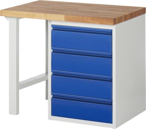 RAU Établi Basic avec soubassements, 4 tiroirs, RAL7035 gris clair/RAL5010 bleu gentiane