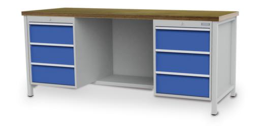 Bedrunka + Hirth Etabli avec plateau en hêtre massif Piétement en plusieurs couleurs, 6 tiroirs, 1/2 tablette