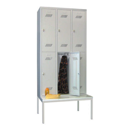 PAVOY Armoire vestiaire à deux niveaux Basis avec banc + 3x2 compartiments, largeur de compartiment 300 mm