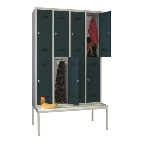 PAVOY Armoire vestiaire à deux niveaux Basis avec banc + 4x2 compartiments, largeur de compartiment 300 mm