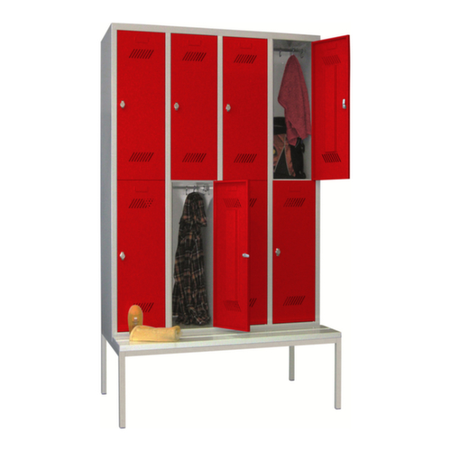 PAVOY Armoire vestiaire à deux niveaux Basis avec banc + 4x2 compartiments, largeur de compartiment 300 mm