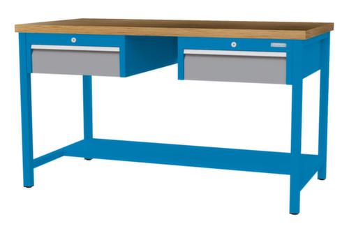 Bedrunka + Hirth Etabli avec plateau en hêtre massif Piétement en plusieurs couleurs, 2 tiroirs, 1/2 tablette