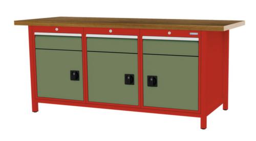 Bedrunka + Hirth Etabli avec plateau en hêtre massif Piétement en plusieurs couleurs, 3 tiroirs, 3 armoires