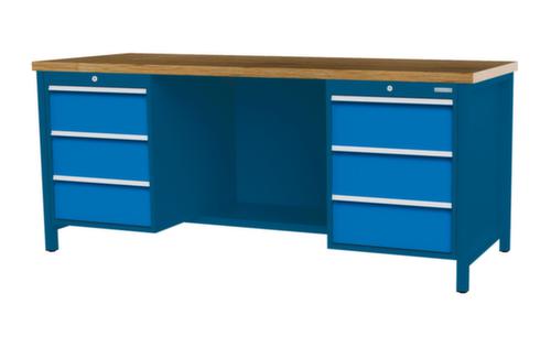 Bedrunka + Hirth Etabli avec plateau en hêtre massif Piétement en plusieurs couleurs, 6 tiroirs, 1/2 tablette