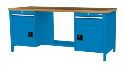 Bedrunka + Hirth Etabli avec plateau en hêtre massif Piétement en plusieurs couleurs, 2 tiroirs, 2 armoires, 1/2 tablette