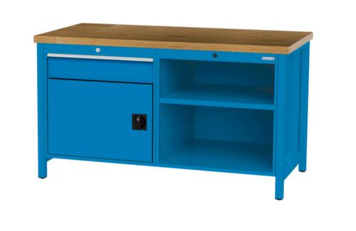 Bedrunka + Hirth Etabli avec plateau en hêtre massif Piétement en plusieurs couleurs, 1 tiroir, 1 armoire, 2 tablettes