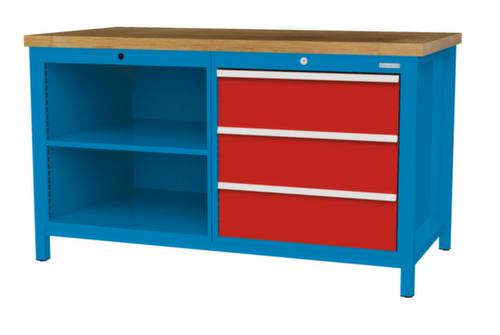 Bedrunka + Hirth Etabli avec plateau en hêtre massif Piétement en plusieurs couleurs, 3 tiroirs, 2 tablettes