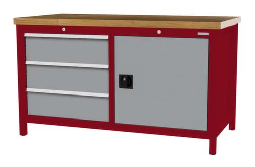 Bedrunka + Hirth Etabli avec plateau en hêtre massif Piétement en plusieurs couleurs, 3 tiroirs, 1 armoire