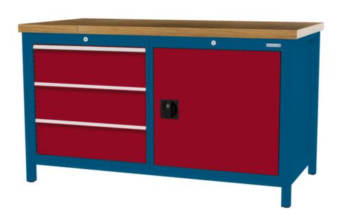 Bedrunka + Hirth Etabli avec plateau en hêtre massif Piétement en plusieurs couleurs, 3 tiroirs, 1 armoire