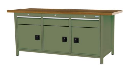 Bedrunka + Hirth Etabli avec plateau en hêtre massif Piétement en plusieurs couleurs, 3 tiroirs, 3 armoires