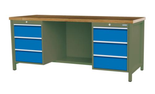 Bedrunka + Hirth Etabli avec plateau en hêtre massif Piétement en plusieurs couleurs, 6 tiroirs, 1/2 tablette