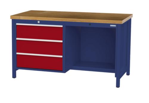 Bedrunka + Hirth Etabli avec plateau en hêtre massif Piétement en plusieurs couleurs, 3 tiroirs, 1/2 tablette