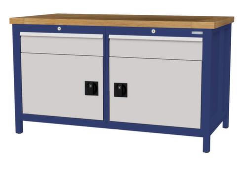 Bedrunka + Hirth Etabli avec plateau en hêtre massif Piétement en plusieurs couleurs, 2 tiroirs, 2 armoires