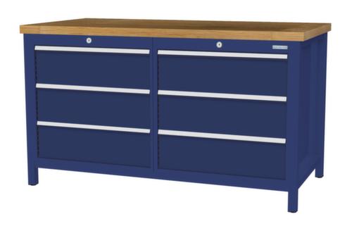 Bedrunka + Hirth Etabli avec plateau en hêtre massif Piétement en plusieurs couleurs, 6 tiroirs