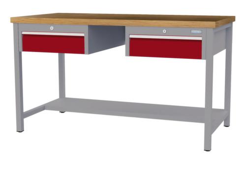 Bedrunka + Hirth Etabli avec plateau en hêtre massif Piétement en plusieurs couleurs, 2 tiroirs, 1/2 tablette