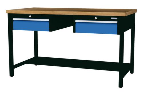 Bedrunka + Hirth Etabli avec plateau en hêtre massif Piétement en plusieurs couleurs, 2 tiroirs, 1/2 tablette