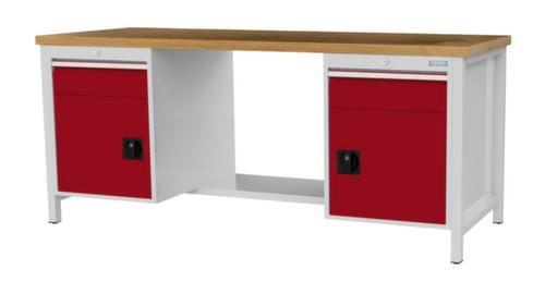 Bedrunka + Hirth Etabli avec plateau en hêtre massif Piétement en plusieurs couleurs, 2 tiroirs, 2 armoires, 1/2 tablette