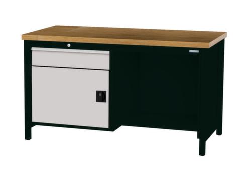 Bedrunka + Hirth Etabli avec plateau en hêtre massif Piétement en plusieurs couleurs, 1 tiroir, 1 armoire, 1/2 tablette