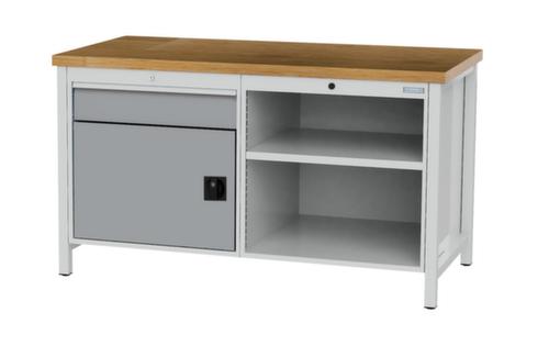 Bedrunka + Hirth Etabli avec plateau en hêtre massif Piétement en plusieurs couleurs, 1 tiroir, 1 armoire, 2 tablettes