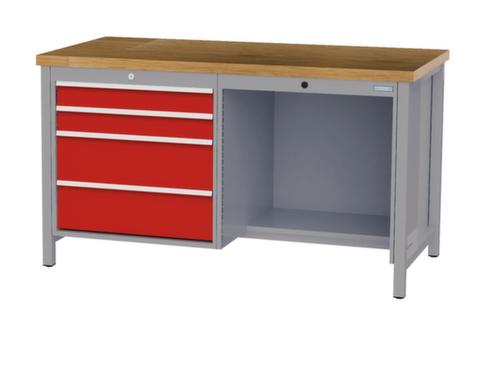 Bedrunka + Hirth Etabli avec plateau en hêtre massif Piétement en plusieurs couleurs, 4 tiroirs, 1/2 tablette