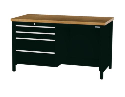 Bedrunka + Hirth Etabli avec plateau en hêtre massif Piétement en plusieurs couleurs, 4 tiroirs, 1/2 tablette