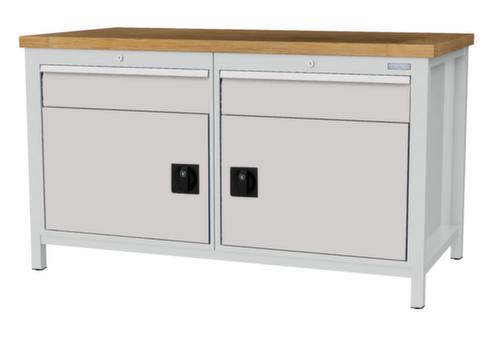 Bedrunka + Hirth Etabli avec plateau en hêtre massif Piétement en plusieurs couleurs, 2 tiroirs, 2 armoires