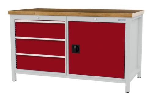 Bedrunka + Hirth Etabli avec plateau en hêtre massif Piétement en plusieurs couleurs, 3 tiroirs, 1 armoire