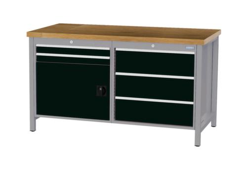 Bedrunka + Hirth Etabli avec plateau en hêtre massif Piétement en plusieurs couleurs, 5 tiroirs, 1 armoire