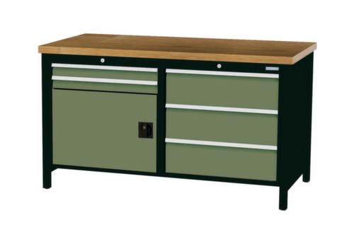 Bedrunka + Hirth Etabli avec plateau en hêtre massif Piétement en plusieurs couleurs, 5 tiroirs, 1 armoire