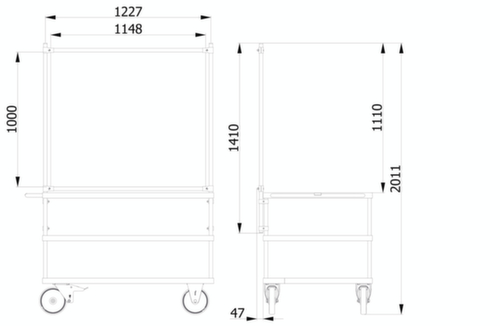 fetra Paroi de protection hygiénique pour servante d'atelier, hauteur x largeur 1410 x 1260 mm