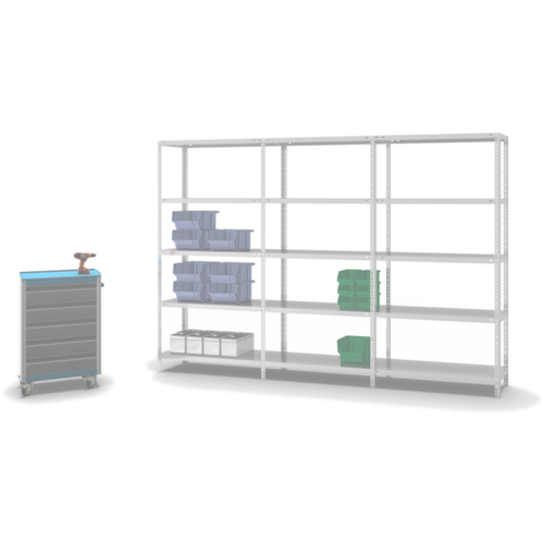 hofe Rayonnage à boulonner élément suivant, 5 tablettes, RAL7035 gris clair