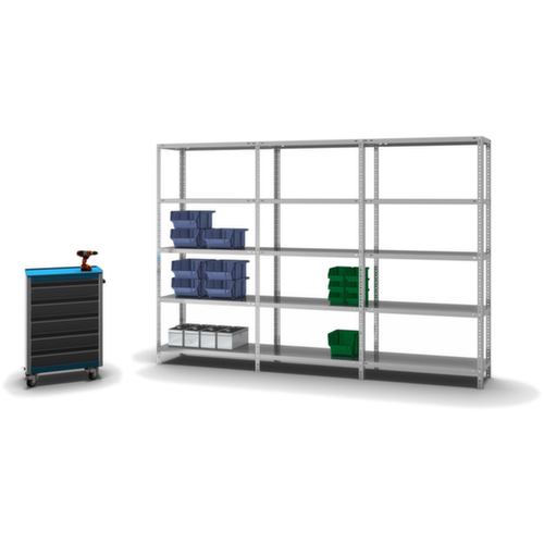 hofe Rayonnage à boulonner élément suivant, 5 tablettes, avec revêtement en zinc anti-corrosion