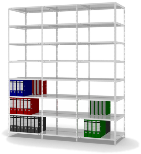 hofe Etagère à dossiers à visser pour une utilisation des deux côtés, 8 tablettes, RAL7035 gris clair