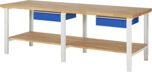 RAU Établi à hauteur réglable Serie 7000, 2 tiroirs, 1 tablette, RAL7035 gris clair/RAL5010 bleu gentiane