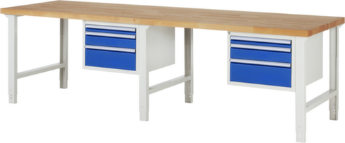 RAU Établi à hauteur réglable Serie 7000, 6 tiroirs, RAL7035 gris clair/RAL5010 bleu gentiane