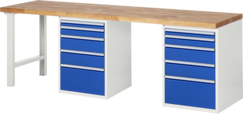RAU établi Serie 7000 avec piètement en blocs à tiroirs, 10 tiroirs, RAL7035 gris clair/RAL5010 bleu gentiane