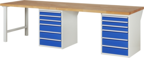 RAU établi Serie 7000 avec piètement en blocs à tiroirs, 12 tiroirs, RAL7035 gris clair/RAL5010 bleu gentiane