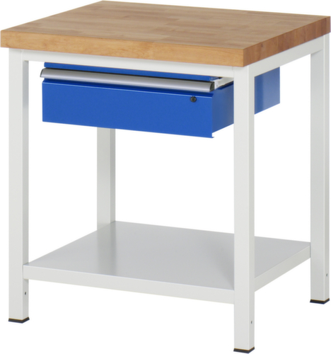 RAU Établi à hauteur réglable Serie 8000, 1 tiroir, 1 tablette, RAL7035 gris clair/RAL5010 bleu gentiane