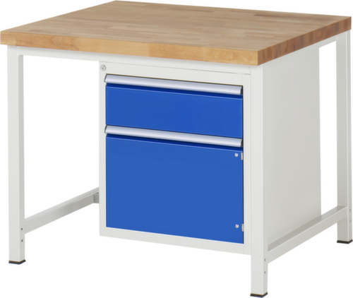 RAU Établi à hauteur réglable Serie 8000, 1 tiroir, 1 armoire, RAL7035 gris clair/RAL5010 bleu gentiane