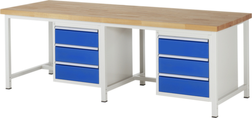 RAU Établi à hauteur réglable Serie 8000, 6 tiroirs, RAL7035 gris clair/RAL5010 bleu gentiane