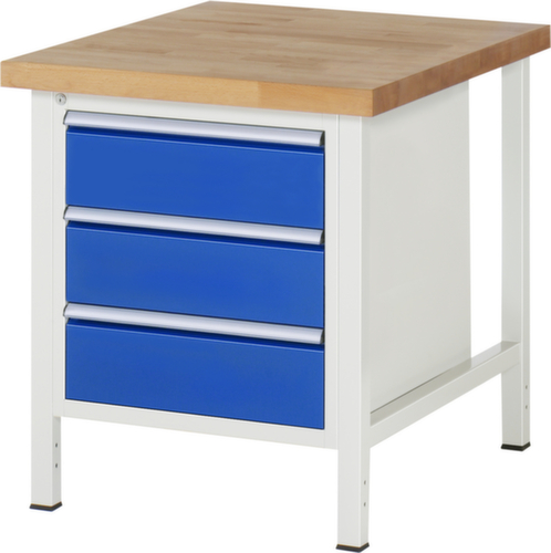 RAU Établi à hauteur réglable Serie 8000, 3 tiroirs, RAL7035 gris clair/RAL5010 bleu gentiane